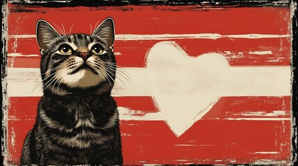 Tabby Cat Portrait With Heart Shaped Design