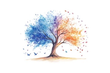 Obraz premium Vibrant abstract digital art depicting a colorful multi colored tree