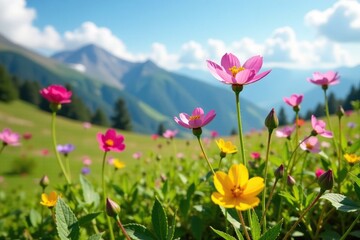 Obraz premium Codonopsis ussuriensis in a field with other alpine plants, codonopsis, wildflower