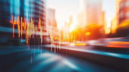 Stock Market Trends Against a Blurred Cityscape
