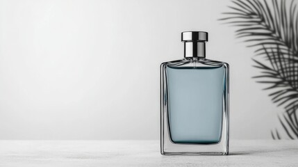 Elegant Glass Perfume Bottle with Blue Liquid and Minimalist Background