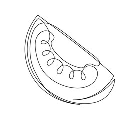 Tomato slice contour line isolated on white background. Simple vegetable silhouette. Hand drawn tomato outline. Vector illustration