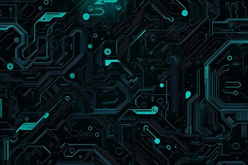 Abstract close-up of a glowing blue digital circuit board, showcasing intricate connections and technological design on a black background.
