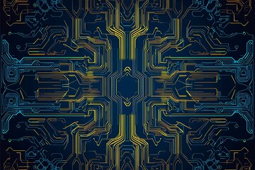 Abstract close-up of a glowing blue digital circuit board, showcasing intricate connections and technological design on a black background.
