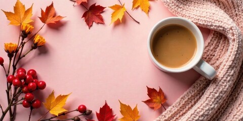 Cozy Autumn Morning with Warm Beverage and Knitted Textile