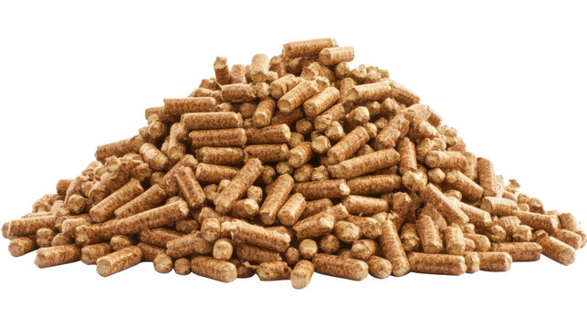 Biomass wood pellets pile, isolated on transparent background