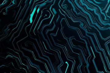 Obraz premium Abstract close-up of a glowing blue digital circuit board, showcasing intricate connections and technological design on a black background. 