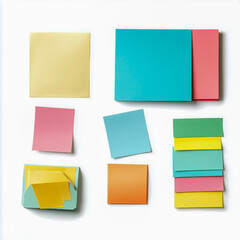 Sticky notes and folders for managing ideas and paperwork efficiently isolated on white background