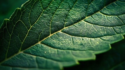 Fototapeta premium Detailed Close-Up of Green Leaf Showing Texture and Veins