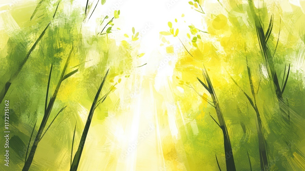 Poster Playful doodle capturing a vibrant forest with lush foliage illuminated by sunlight creating a whimsical atmosphere. Generative AI