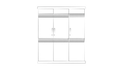 Three Door Almirah Vector Illustration, shelves with books, bookshelf background, Showcase Outline Illustrations.