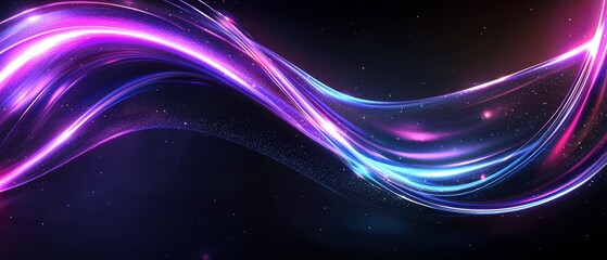 Obraz premium Abstract Glowing Neon Wave Lines Purple Pink Blue Light Trails Sparkling Cosmic Background