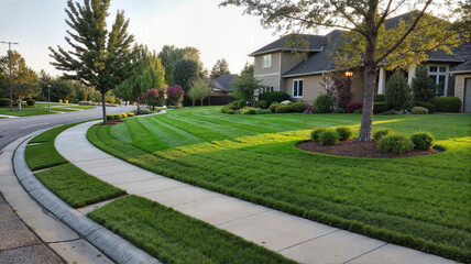 Fototapeta premium Suburban lawn with curved sidewalk
