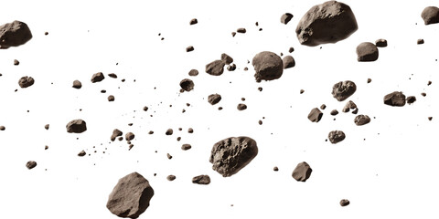 flying asteroids isolated on a white background PNG.AI GENERATED