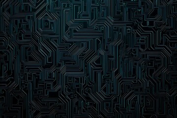 Abstract close-up of a glowing blue digital circuit board, showcasing intricate connections and technological design on a black background.
