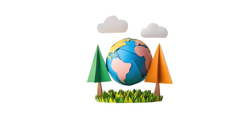 Colorful Paper Globe Surrounded by Geometric Trees