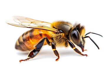 A Captivating Close-Up of a Honey Bee with Intricate Details Isolated in Vibrant Lighting
