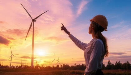 A worker inspecting a wind turbine, symbolizing advancements in green energy technology