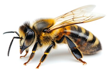 A Captivating Close-Up of a Honey Bee with Intricate Details Isolated in Vibrant Lighting
