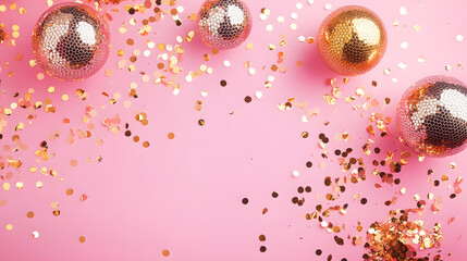  Disco Balls and Confetti on Vibrant Pink Background