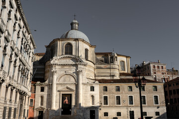 Fototapeta premium Square in the old city in europe with old buildings. 