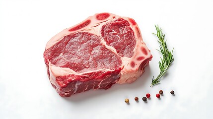 Fresh Raw Red Meat Slice - Beef Fiber Texture on White Background