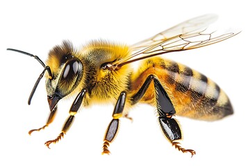 A Captivating Close-Up of a Honey Bee with Intricate Details Isolated in Vibrant Lighting
