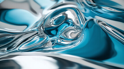 Abstract Liquid Flow with Blue Reflection, Smooth and Polished, Artistic Texture, Copy Space
