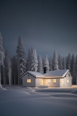 Lapland Winter landscape . Winter landscape with house  lapland