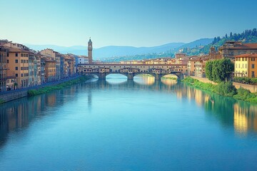 Fototapeta premium Beautiful view of the Arno River and Ponte Vecchio in Florence during a sunny day