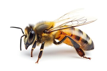 A Highly Detailed Honey Bee Macro Shot Isolated on a Soft Gradient Background
