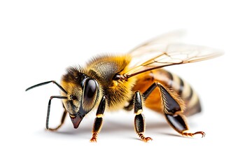 A Highly Detailed Honey Bee Macro Shot Isolated on a Soft Gradient Background
