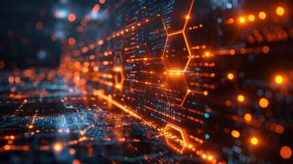 Obraz premium Abstract Technology Background with Glowing Hexagons and Lines