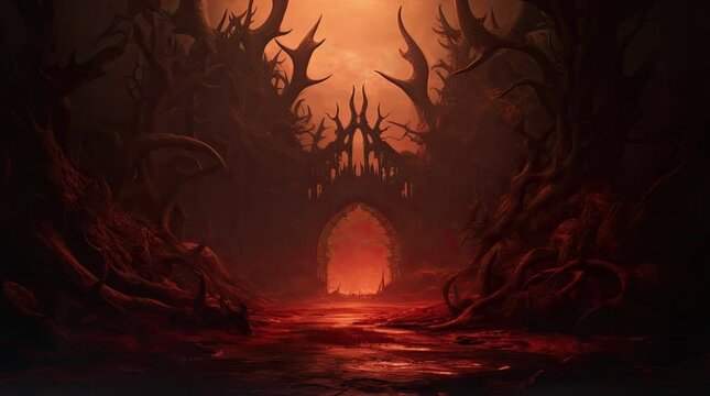 A view of the gates of hell. 4k animated video