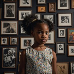 A powerful image of a young Black girl standing in front of a gallery wall featuring African American artists.
