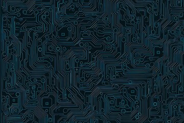 Abstract close-up of a glowing blue digital circuit board, showcasing intricate connections and technological design on a black background.
