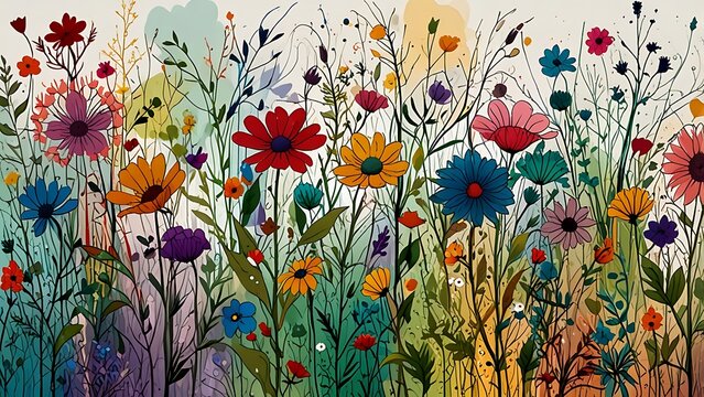 Abstract doodle of wildflowers