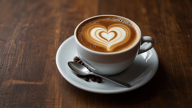 Cup of coffee with a heart-shaped foam