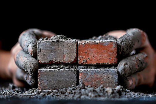 Daytime construction worker skillfully laying bricks for a sturdy wall installation
