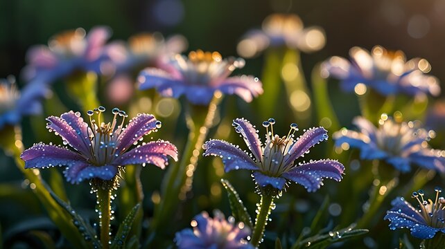 Dew-kissed flowers in the morning light