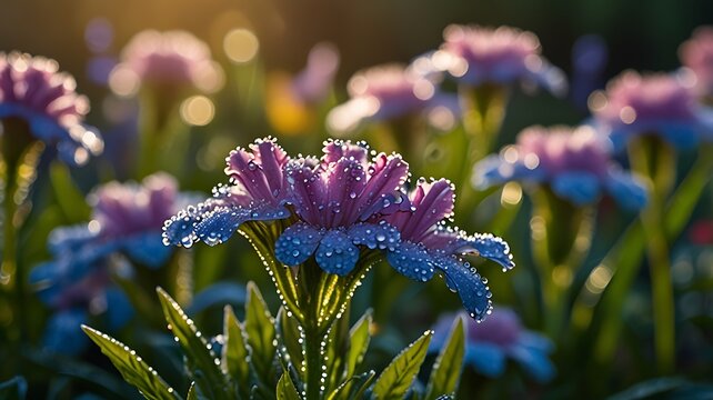 Dew-kissed flowers in the morning light