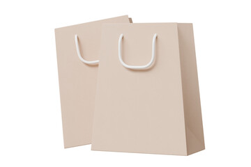 3D Minimal Brown paper shopping bags icon isolated on transparent background. Online shopping concept. shopping bag packaging concept. Shopping bag minimal cartoon design creative icon. 3d render.