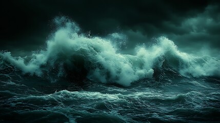 Dark stormy ocean waves crashing powerfully