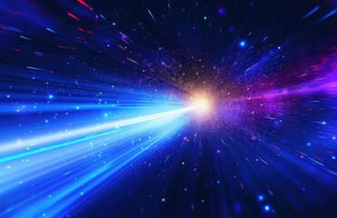 Fototapeta premium A blue and purple galaxy with a bright light shooting through it