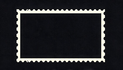 Blank vintage postage stamp on black background. Mockup with perforations for your picture text or design 2, 8k, with white tones