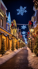 Obraz premium Lush Christmas Decorations Illuminating the Grand Village: A Spectacular Holiday Treat in the Heart of Winter