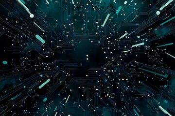 Fototapeta premium Abstract close-up of a glowing blue digital circuit board, showcasing intricate connections and technological design on a black background. 