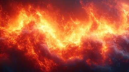 Fiery Abstract Digital Painting: Intensely Burning Cloudscape Illustration. AI Generated