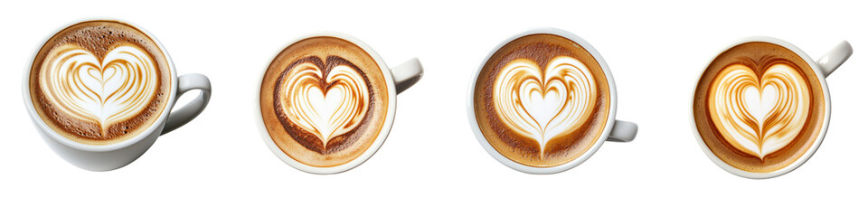 Delightful Coffee Art with Heart Shaped Latte Foam in White Ceramic Cup Placed on Wooden Textured Background