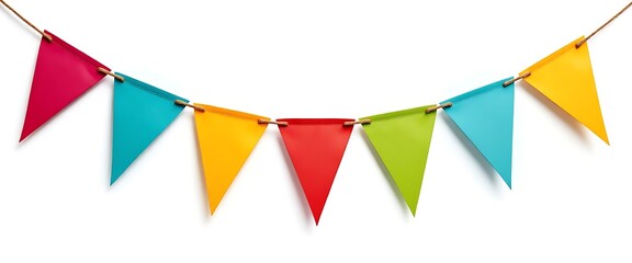 colorful party banner hanging on white background